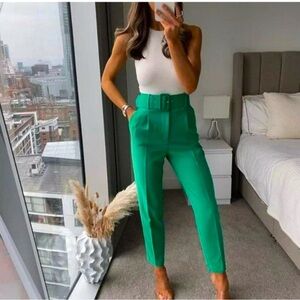 Zara pants with fabric covered belt